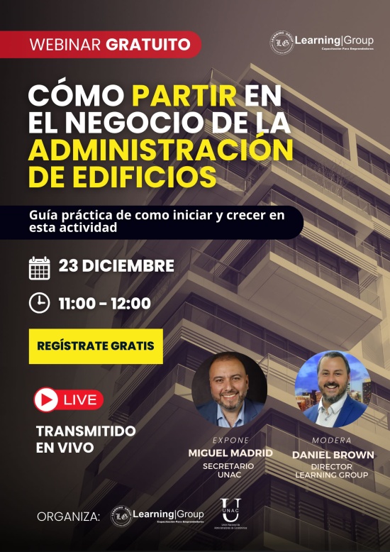 Webinar Cómo partir en el Negocio de la Administración de Edificios lunes 23-12-2024